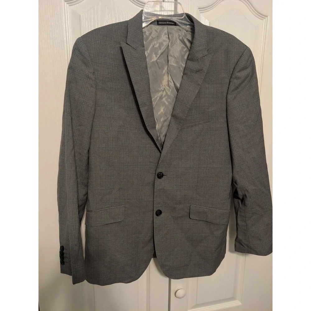 Giovanni Bresciani Mens Suit 40R Slim Fit Solid Gray Wool Jacket Italy